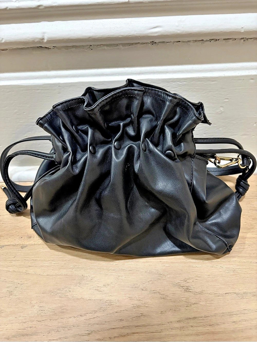 ZARA Black Gathered Cinched Cross Body Bag Like New